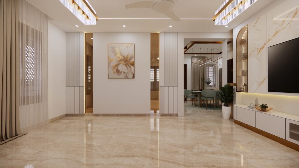 Modern living area with premium furniture and lighting