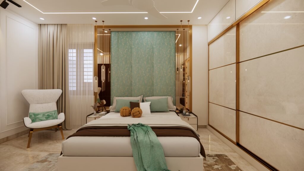 Luxury master bedroom interior with modern decor