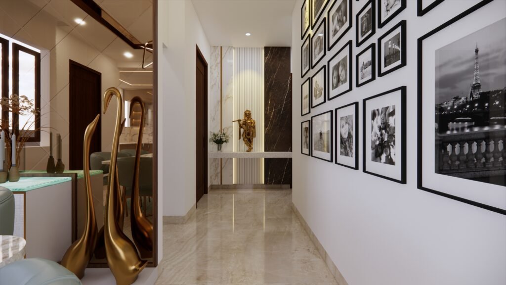 Traditional pooja room interior with elegant wooden design