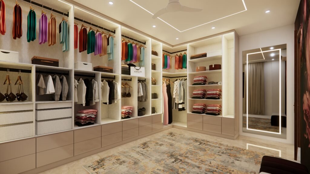 Luxury wardrobe bedroom interior with modern decor