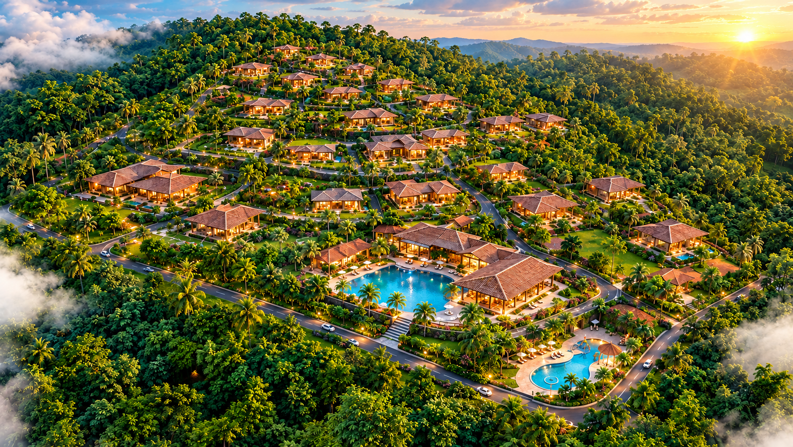 Aerial view of the complete farm resort concept