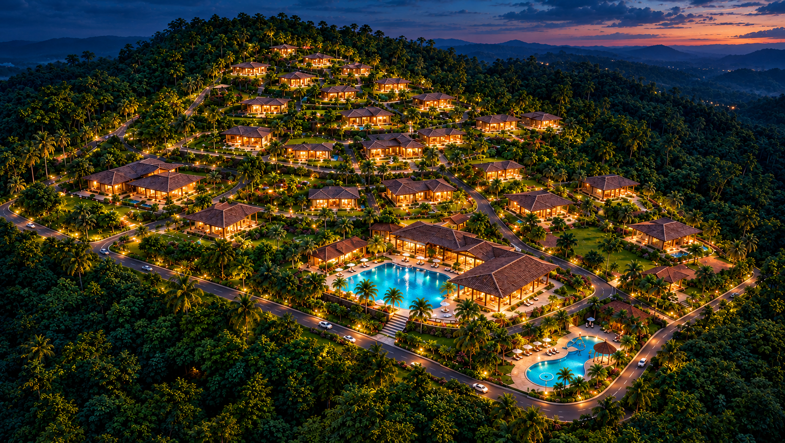 Aerial concept view of the Saventure Sakleshpur farm resort